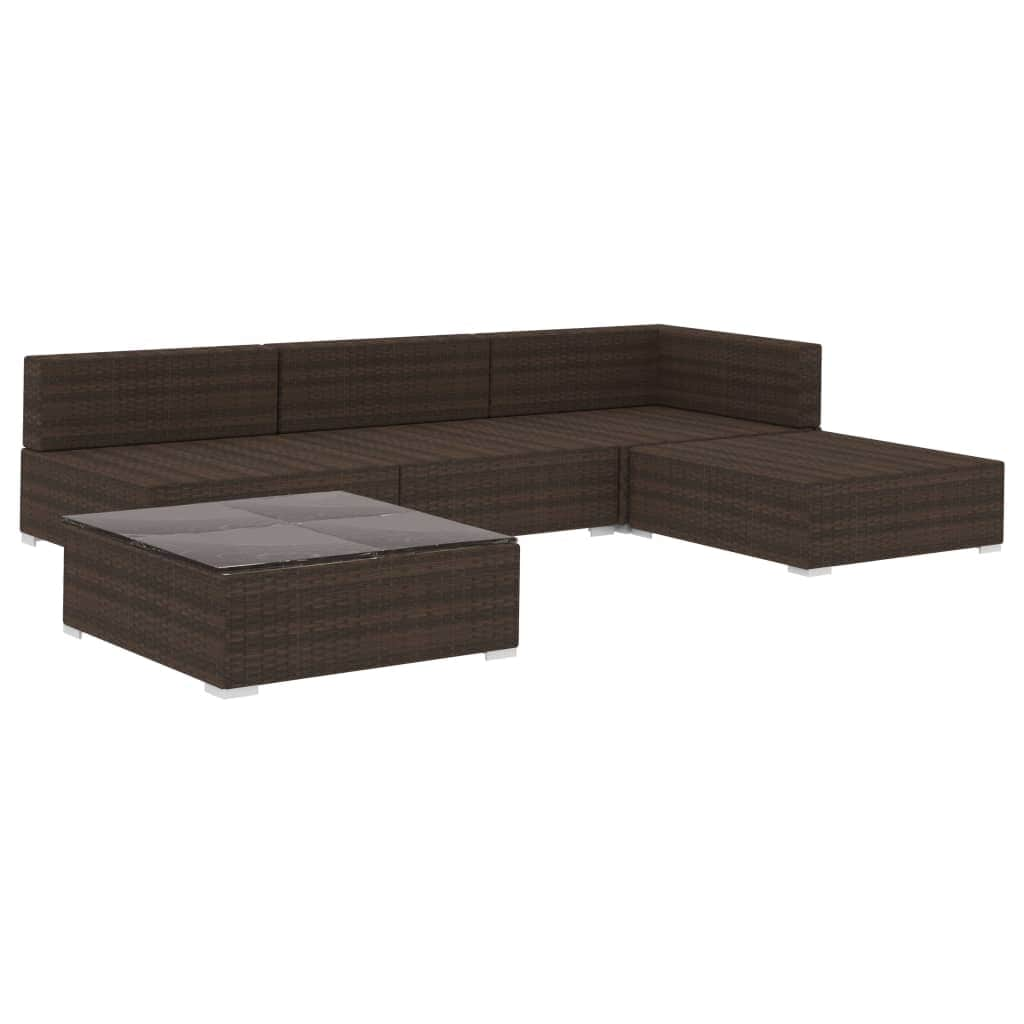 5 Piece Garden Lounge Set with Cushions Poly Rattan Brown