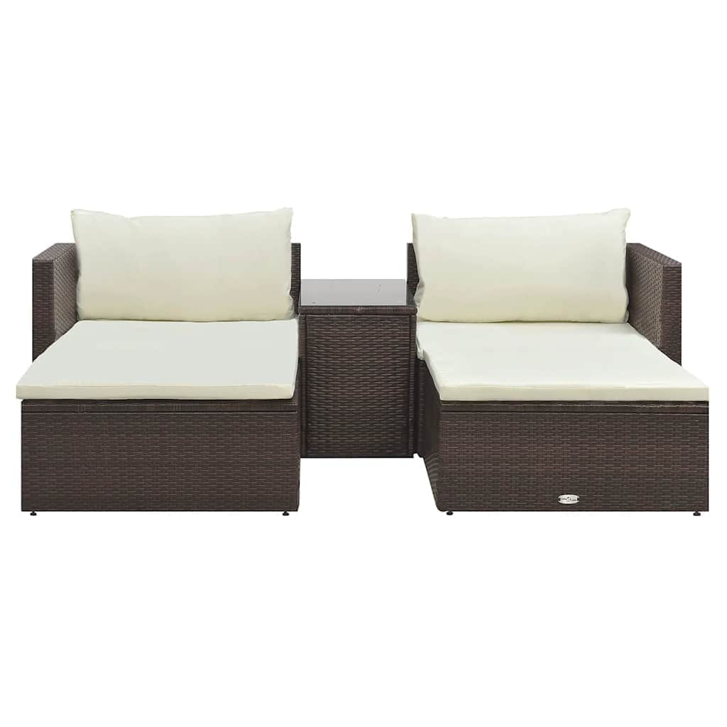 5 Piece Garden Lounge Set with Cushions Poly Rattan Brown