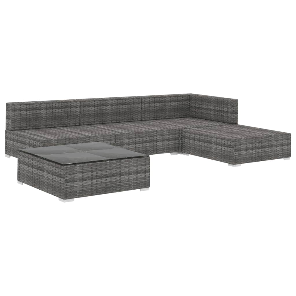 5 Piece Garden Lounge Set with Cushions Poly Rattan Grey