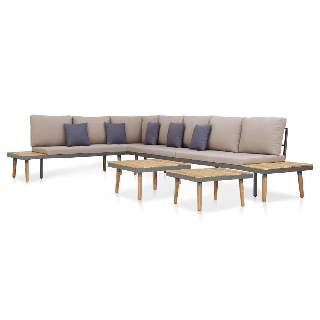 5 Piece Garden Lounge Set with Cushions Solid Acacia Wood Brown