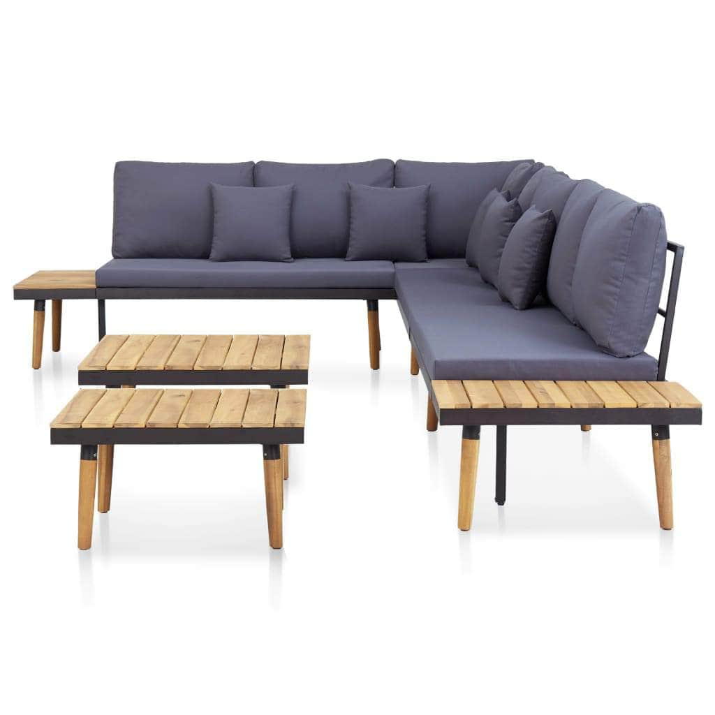 5 Piece Garden Lounge Set with Cushions Solid Acacia Wood Brown