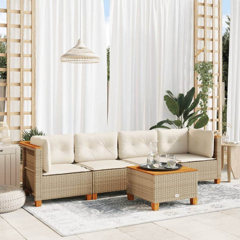 5 Piece Garden Sofa Set with Cushions Beige - Poly Rattan