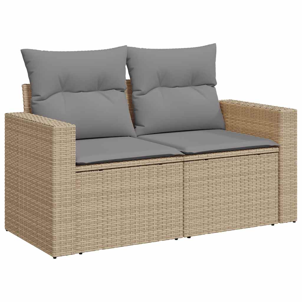 5 Piece Garden Sofa Set with Cushions Beige Poly Rattan - Outdoor Comfort