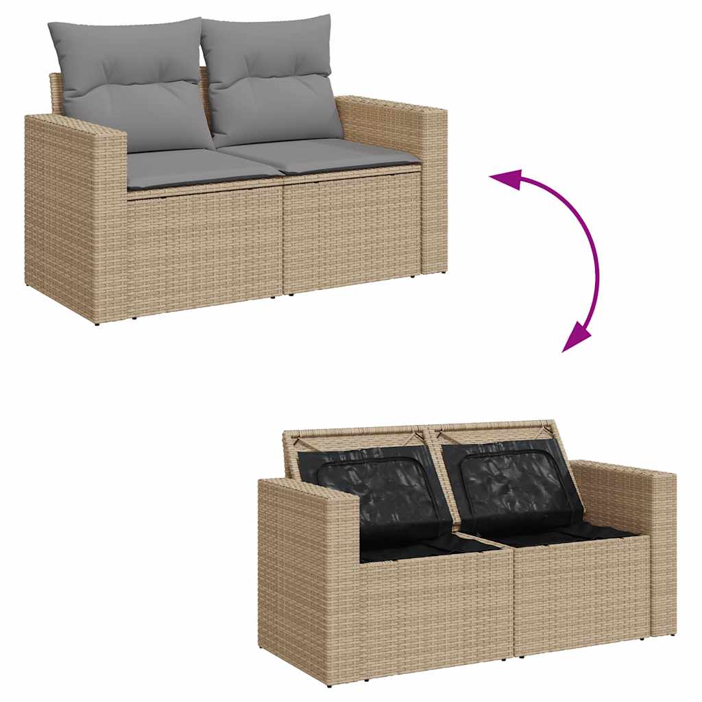 5 Piece Garden Sofa Set with Cushions Beige Poly Rattan - Outdoor Comfort