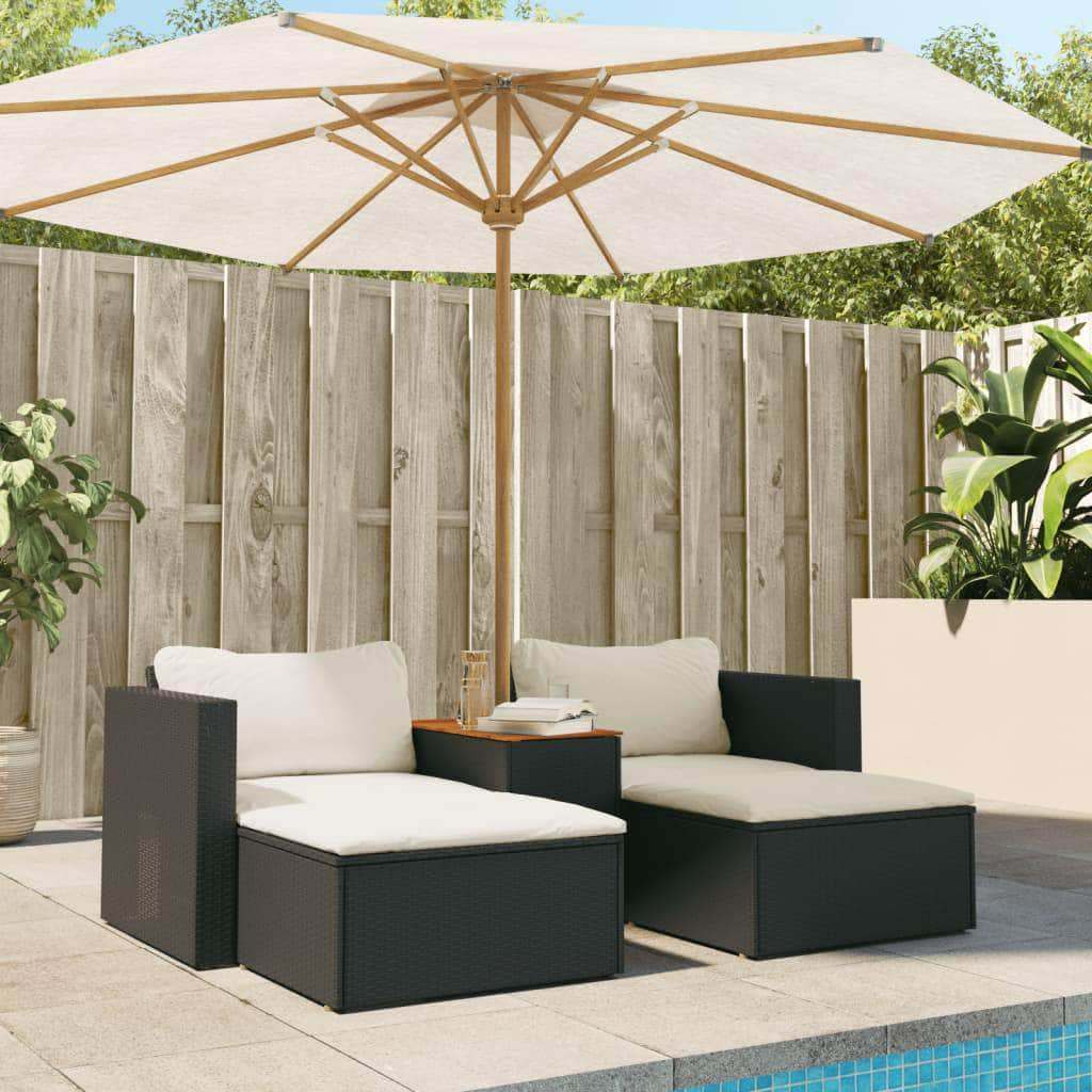 5 Piece Garden Sofa Set with Cushions Black Poly Rattan