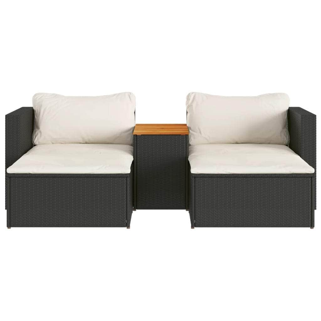 5 Piece Garden Sofa Set with Cushions Black Poly Rattan