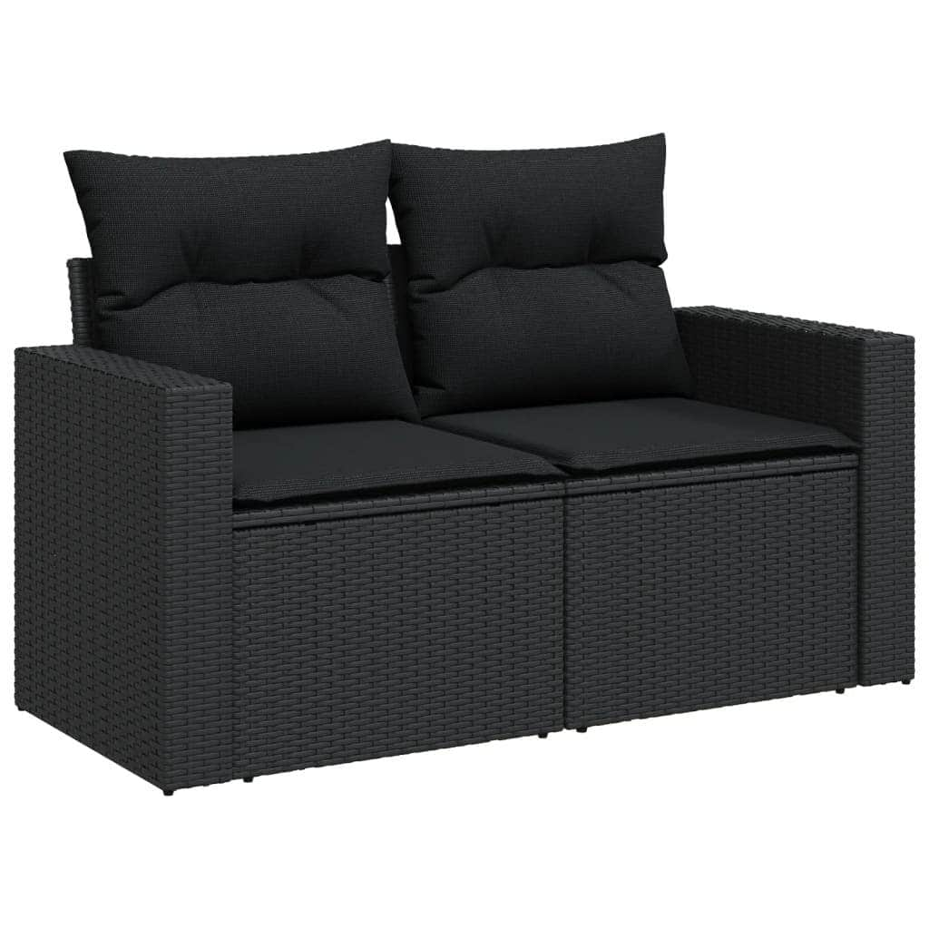 5 Piece Garden Sofa Set with Cushions Black Poly Rattan - Sleek