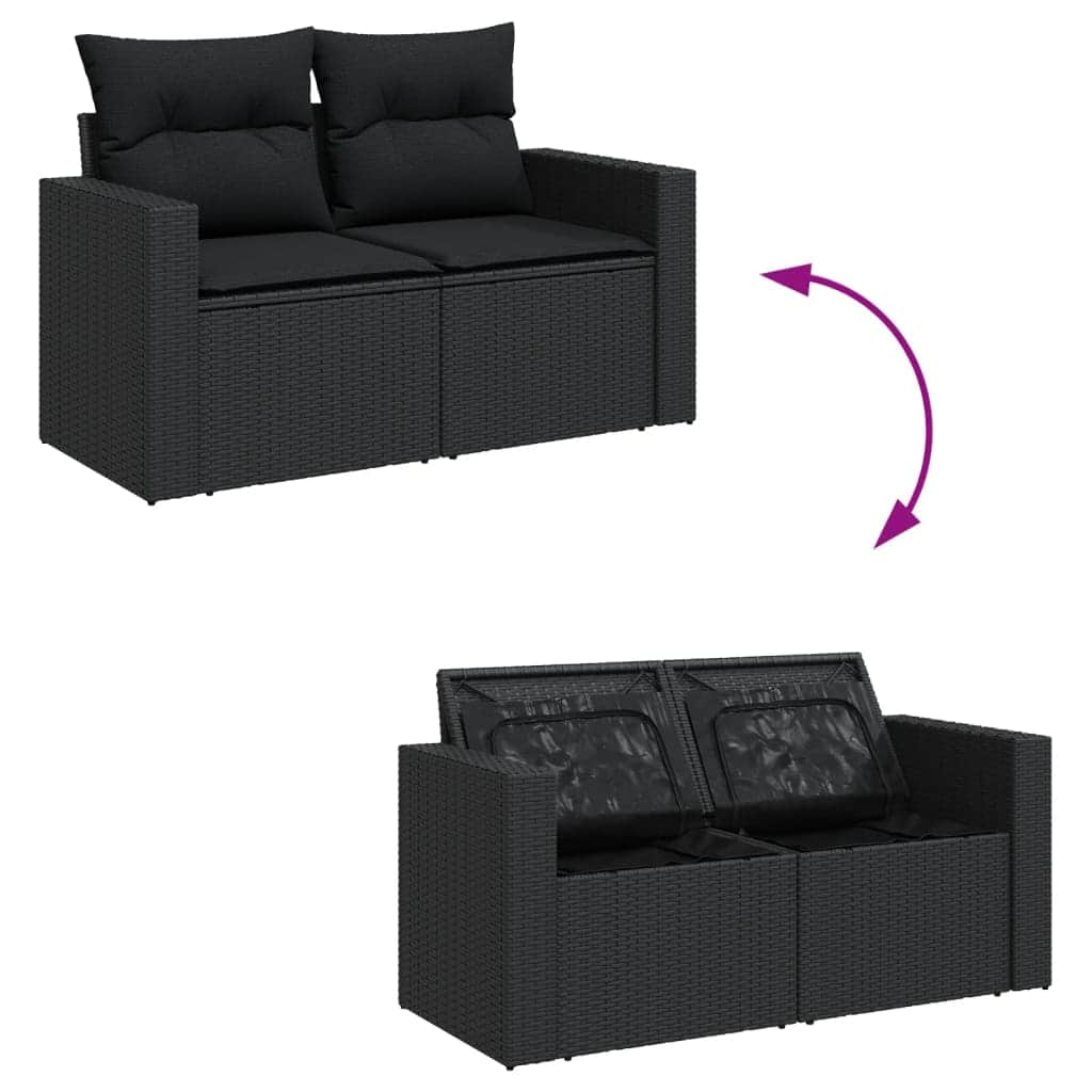 5 Piece Garden Sofa Set with Cushions Black Poly Rattan - Sleek