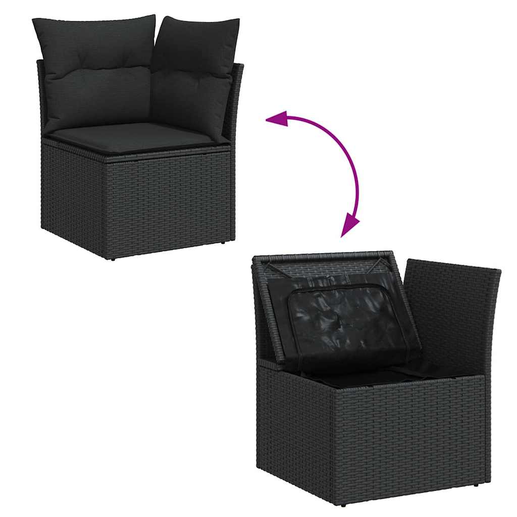 5 Piece Garden Sofa Set with Cushions Black Poly Rattan - Sleek