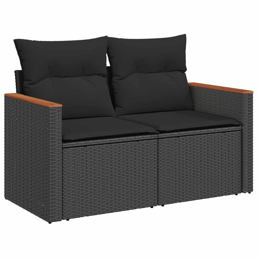 5 Piece Garden Sofa Set with Cushions Black Poly Rattan - Sleek