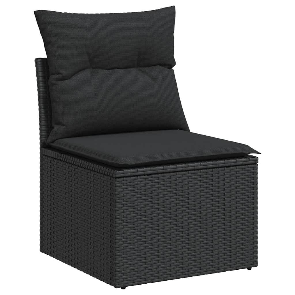 5 Piece Garden Sofa Set with Cushions Black Poly Rattan - Sleek