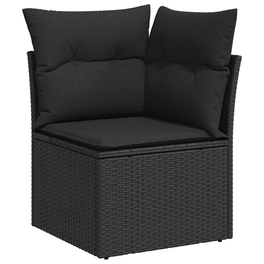 5 Piece Garden Sofa Set with Cushions Black Poly Rattan - Sleek