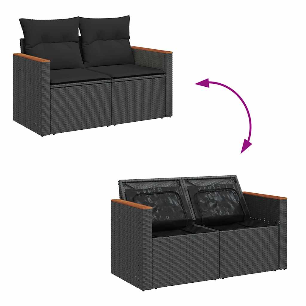 5 Piece Garden Sofa Set with Cushions Black Poly Rattan - Sleek