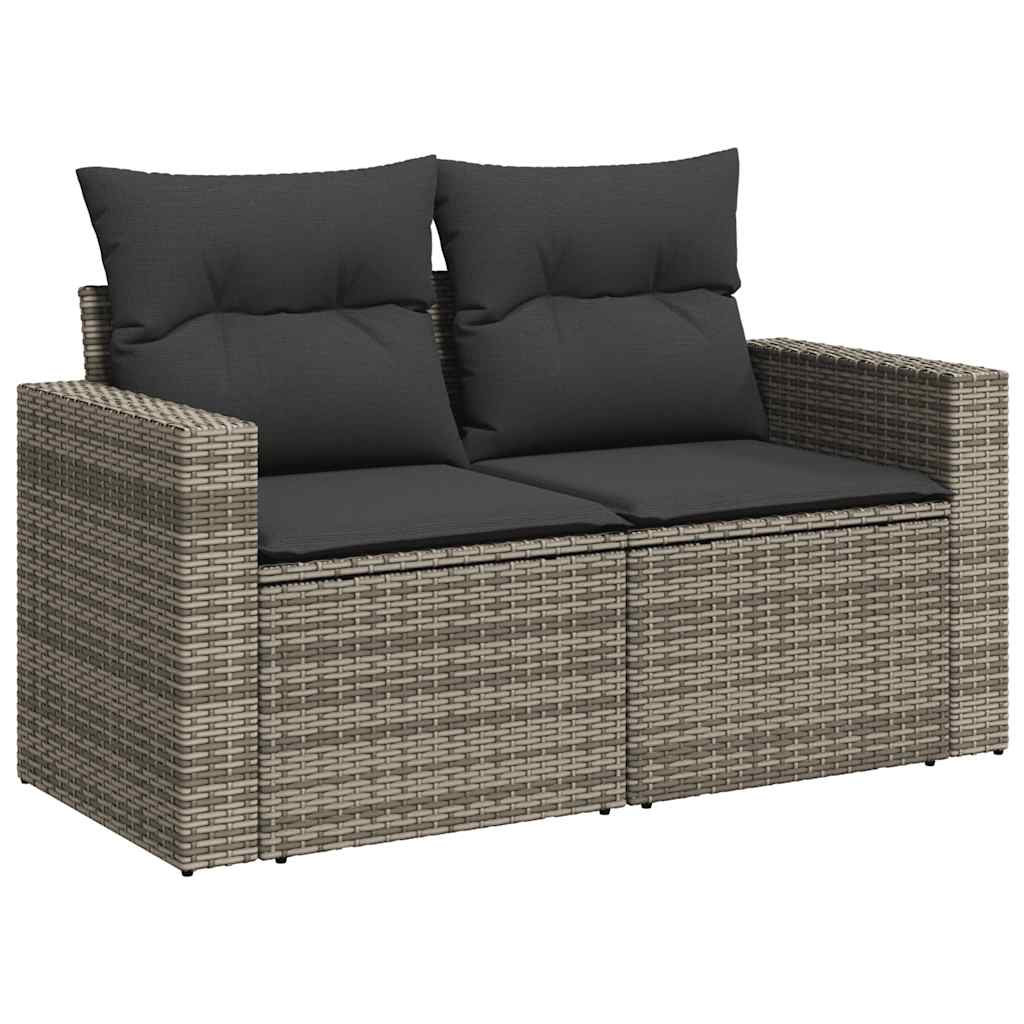 5 Piece Garden Sofa Set with Cushions Grey Poly Rattan Acacia