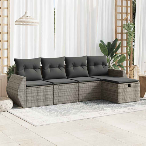 5 Piece Garden Sofa Set with Cushions Grey Poly Rattan - Stylish & Durable