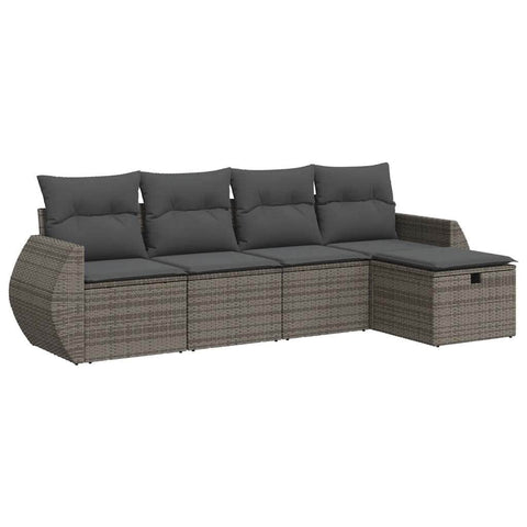 5 Piece Garden Sofa Set with Cushions Grey Poly Rattan - Stylish & Durable