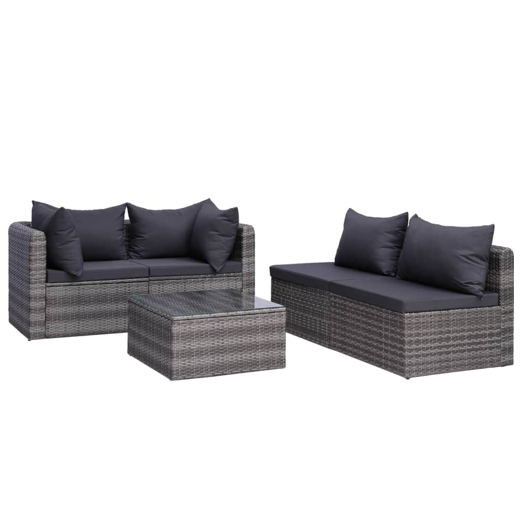 5 Piece Garden Sofa Set with Cushions & Pillows Poly Rattan Grey