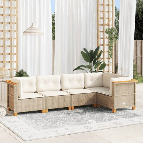 5 Piece Garden Sofa Set with Cushions - Poly Rattan