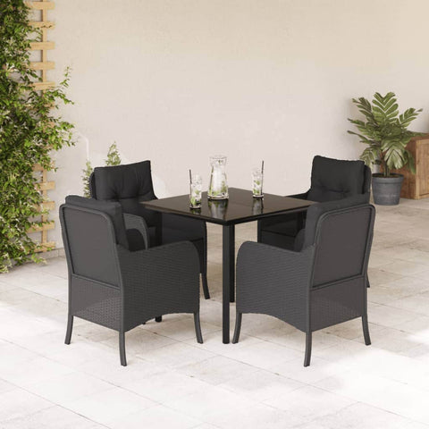 5-Piece Noir Rattan Garden Dining Set with Cushioned Elegance