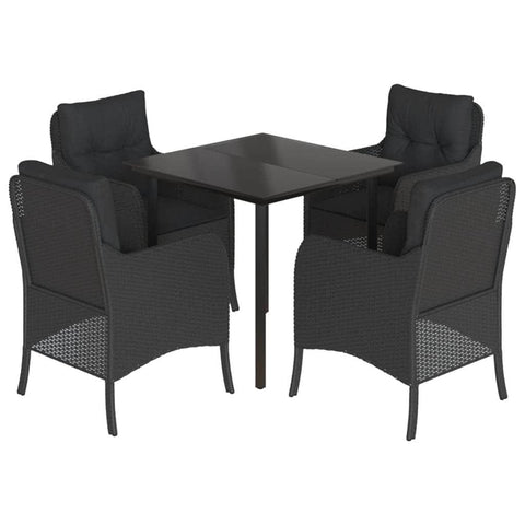 5-Piece Noir Rattan Garden Dining Set with Cushioned Elegance