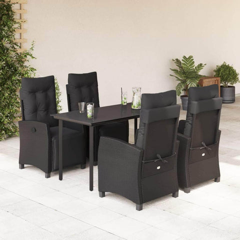 5-Piece Noir Rattan Garden Dining Set with Plush Cushions