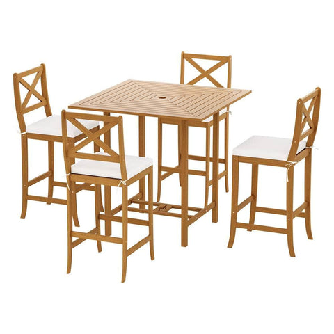 5-Piece Outdoor Bar Set Acacia Wood Bistro Patio Table Stools