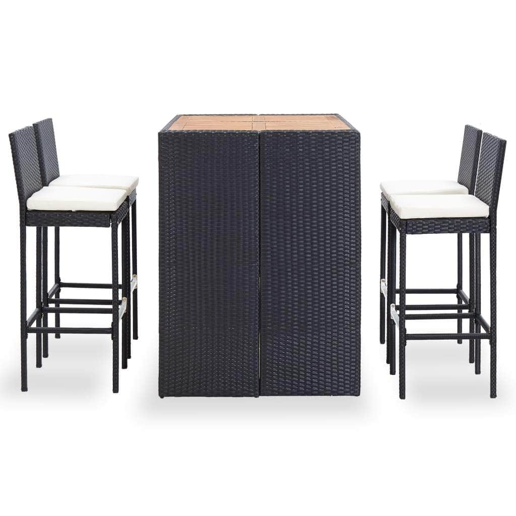 5 Piece Outdoor Bar Set Poly Rattan and Acacia Wood Black