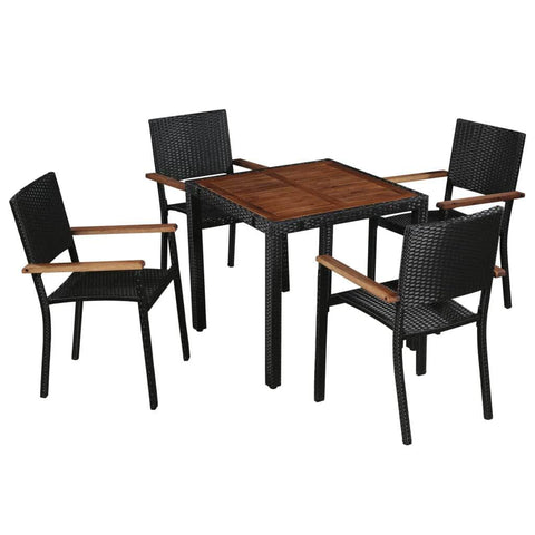 5 Piece Outdoor Dining Set Poly Rattan and Acacia Wood Black