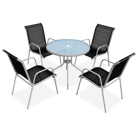 5 Piece Outdoor Dining Set Steel Black