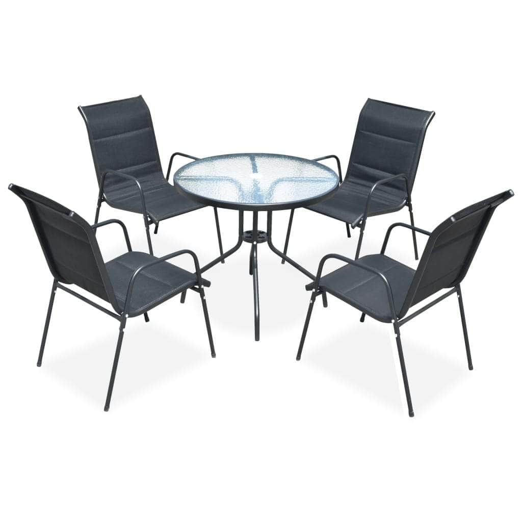 5 Piece Outdoor Dining Set Steel Black