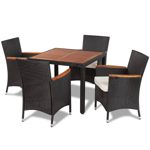 5 Piece Outdoor Dining Set with Cushions Poly Rattan Black