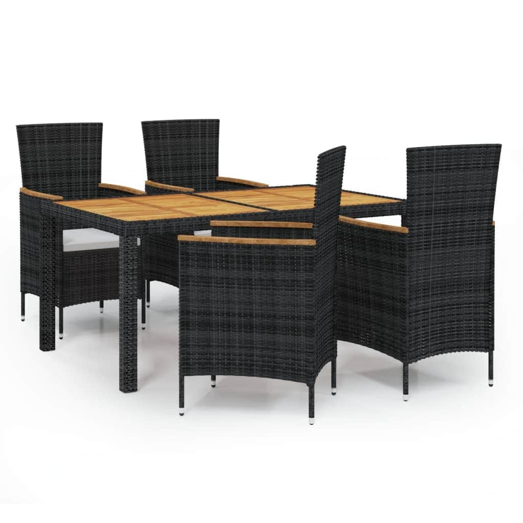 5 Piece Outdoor Dining Set with Cushions Poly Rattan Black