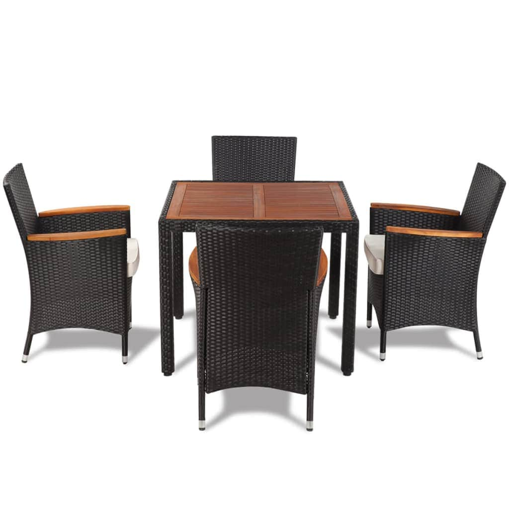 5 Piece Outdoor Dining Set with Cushions Poly Rattan Black