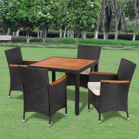 5 Piece Outdoor Dining Set with Cushions Poly Rattan Black