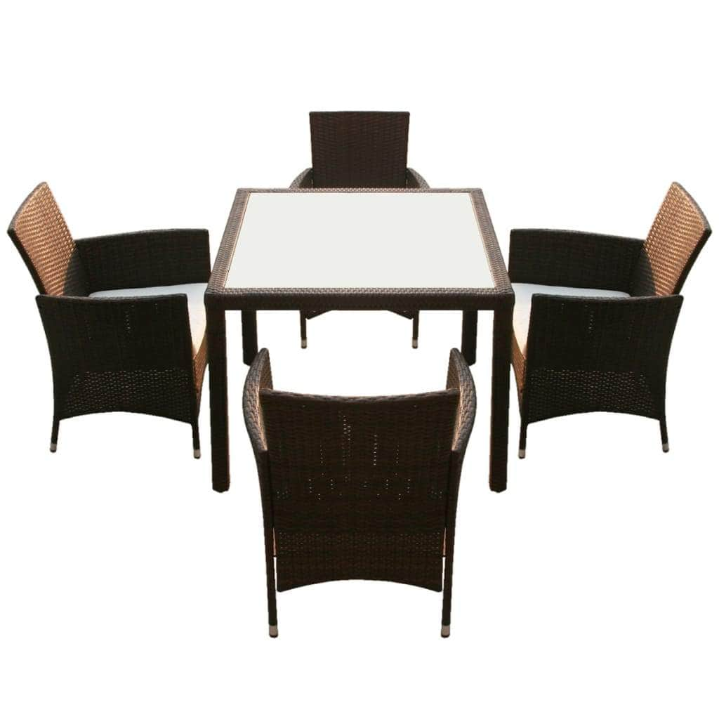 5 Piece Outdoor Dining Set with Cushions Poly Rattan Brown