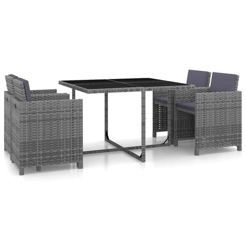 5 Piece Outdoor Dining Set with Cushions Poly Rattan Grey