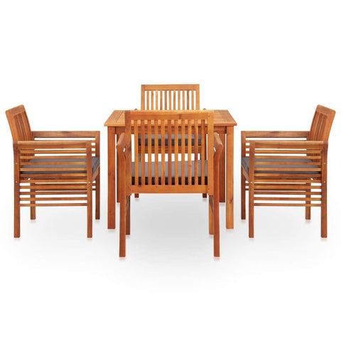 5 Piece Outdoor Dining Set with Cushions Solid Acacia Wood