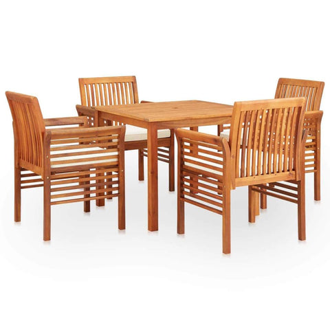 5 Piece Outdoor Dining Set with Cushions Solid Acacia Wood