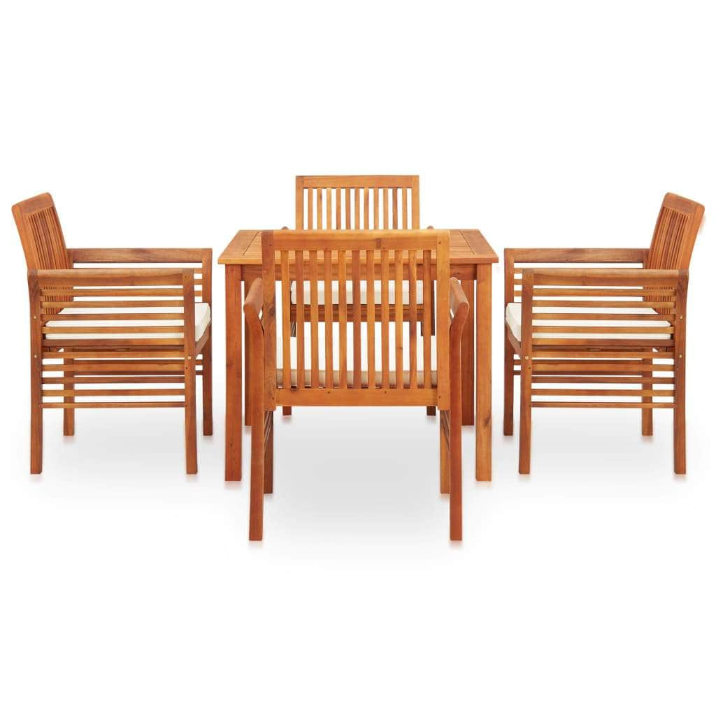 5 Piece Outdoor Dining Set with Cushions Solid Acacia Wood