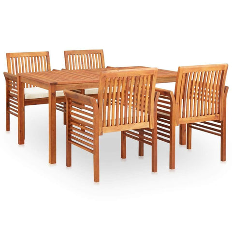 5 Piece Outdoor Dining Set with Cushions Solid Acacia Wood