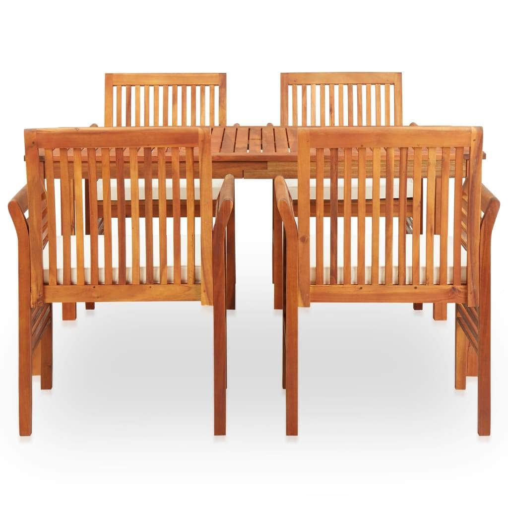 5 Piece Outdoor Dining Set with Cushions Solid Acacia Wood