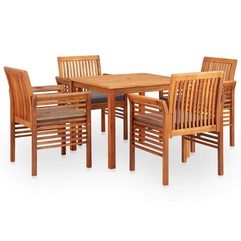 5 Piece Outdoor Dining Set with Cushions Solid Acacia Wood