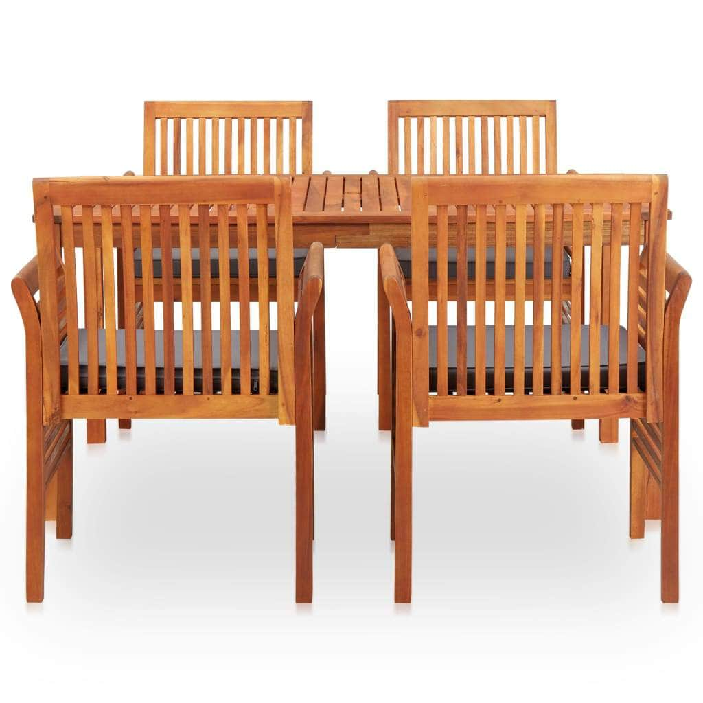 5 Piece Outdoor Dining Set with Cushions Solid Acacia Wood