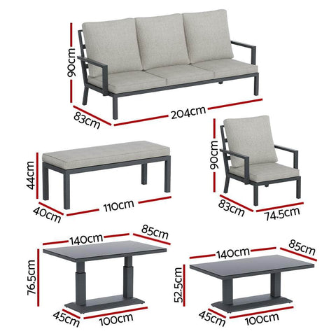 5-Piece Outdoor Furniture Setting Table Chair Set Aluminium Sofa 7-Seater