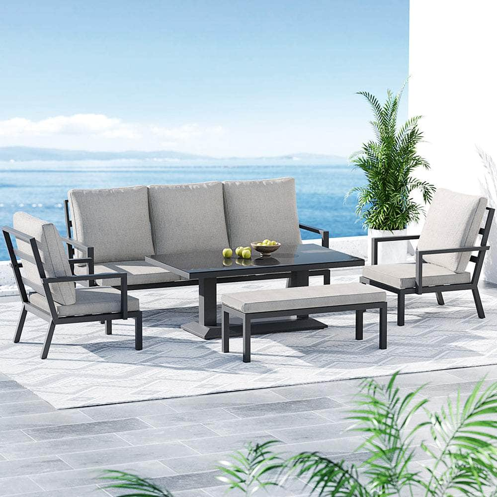 5-Piece Outdoor Furniture Setting Table Chair Set Aluminium Sofa 7-Seater