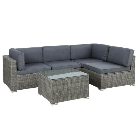 5-Piece Outdoor Sofa Set Wicker Couch Lounge Setting 4 Seater Grey