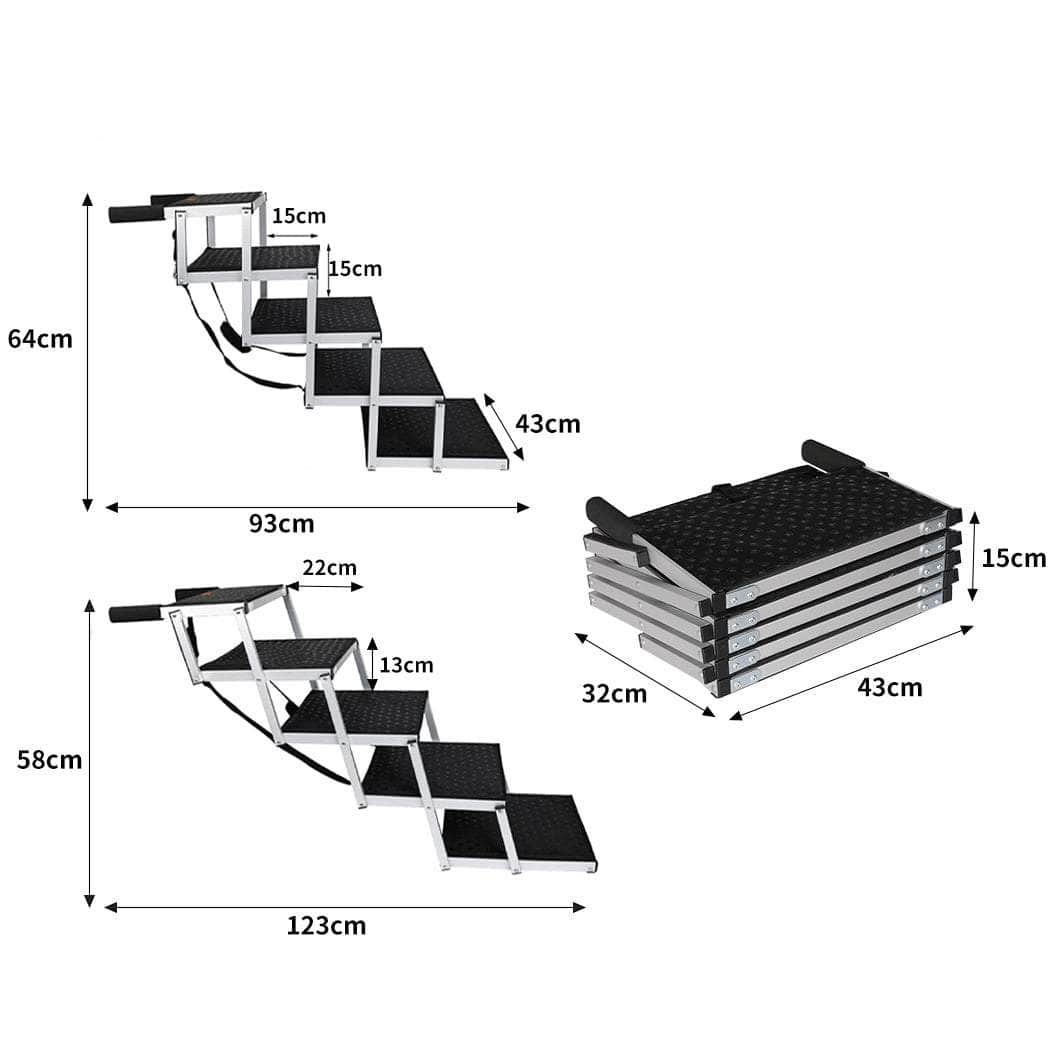 5 Steps Dog Ramp Adjustable Height Black