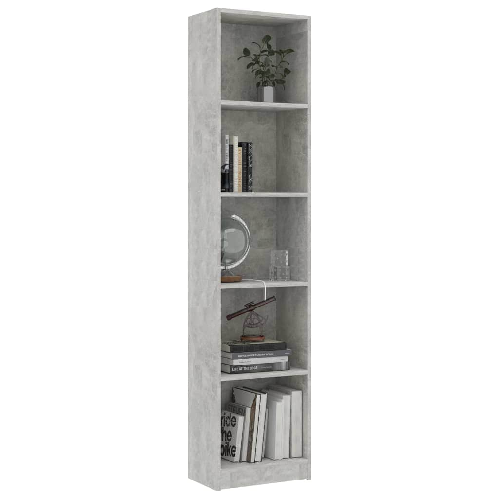 5-Tier Book Cabinet Concrete Grey -Chipboard