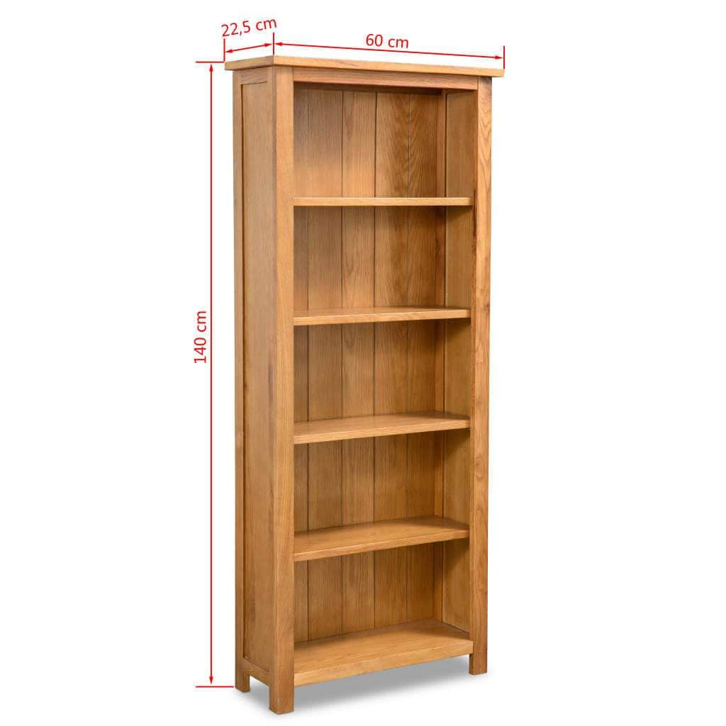 5-Tier Bookcase Solid Oak Wood