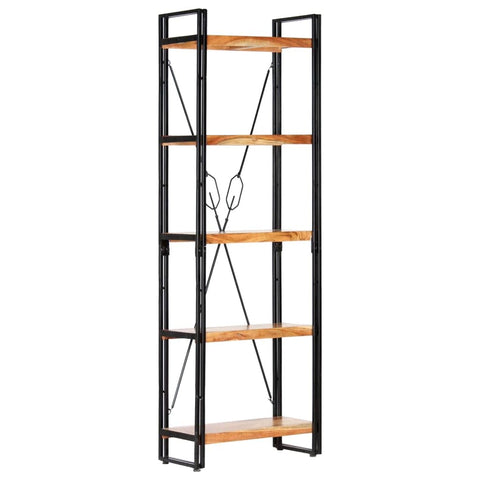 5-Tier Bookcase Solid Rough Mango, Steel